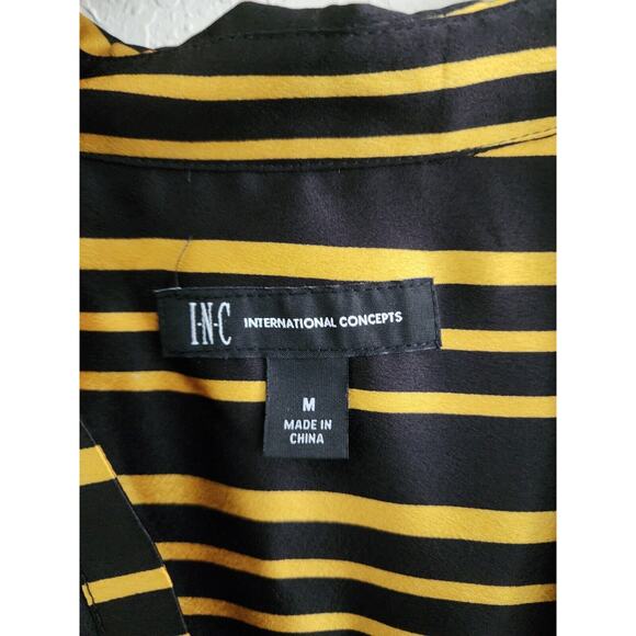 Top/Blouse-INC-International Concepts-Black-Gold-Striped-Long Sleeves-Long Top-M - Picture 8 of 16